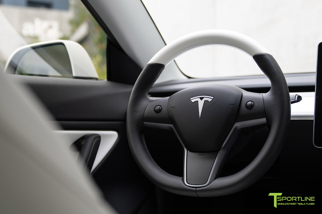 Tesla Model 3 Premium White Steering Wheel by T Sportline
