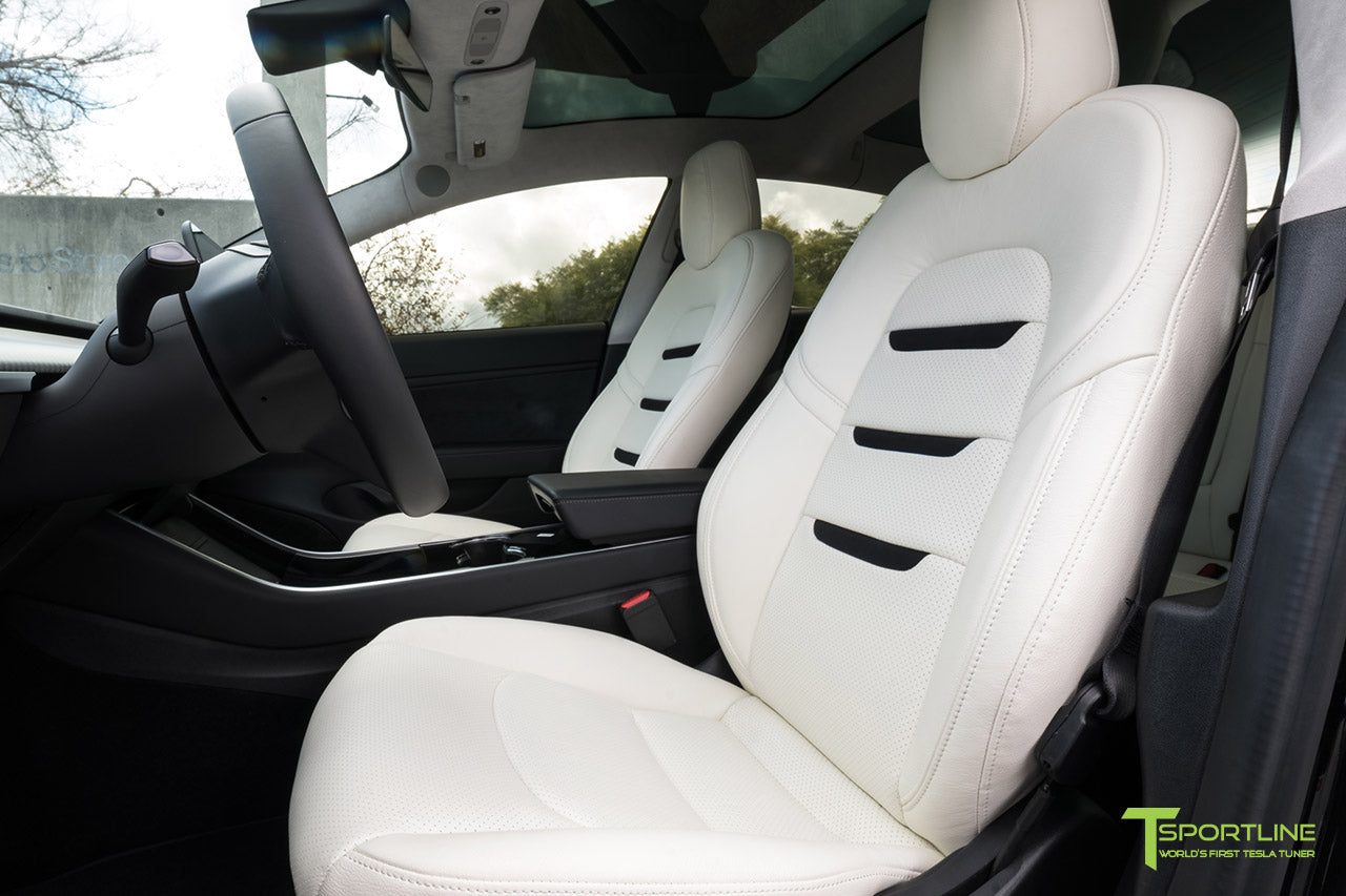 Tesla Model 3 Custom Leather Interior Kit - White Leather - Suede Black - Perforated by T Sportline