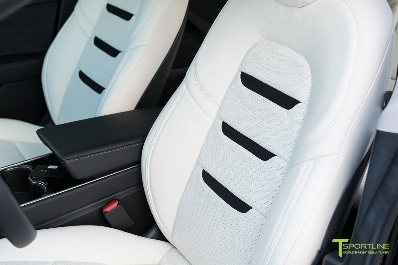 Tesla Model 3 Custom Leather Interior Kit - White Leather - Suede Black - Perforated by T Sportline
