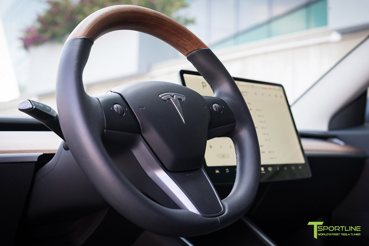 Tesla Model 3 Open Pore Wood Steering Wheel by T Sportline