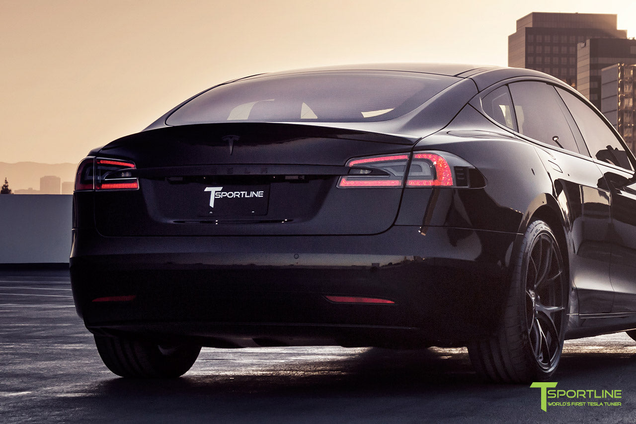 Black Tesla Model S with Trunk Wing Spoiler in Body Color by T Sportline