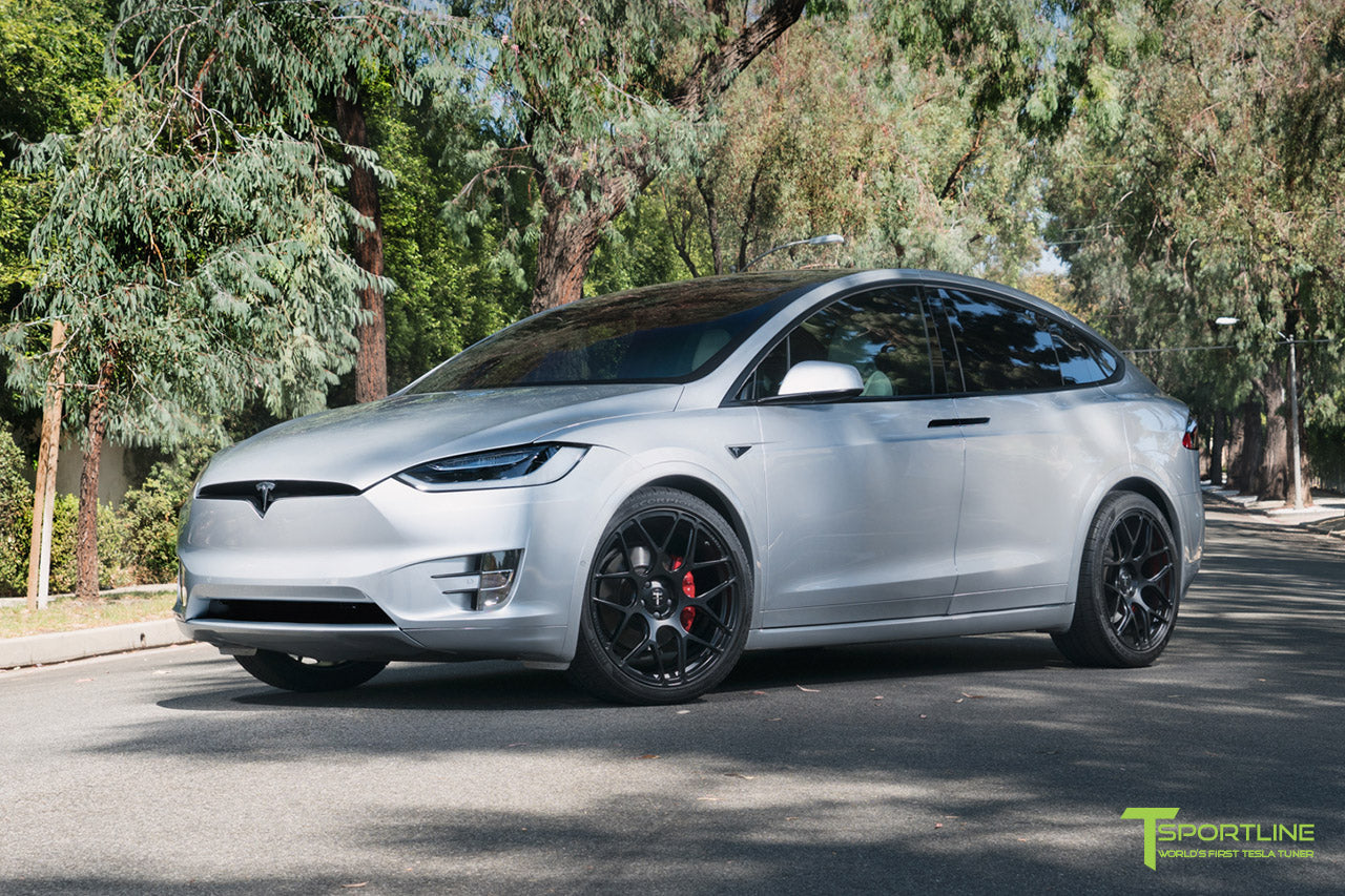 Silver 2016 Tesla Model X P90D Ludicrous - White Interior - 22 inch MX117 Forged Wheels Matte Black by T Sportline