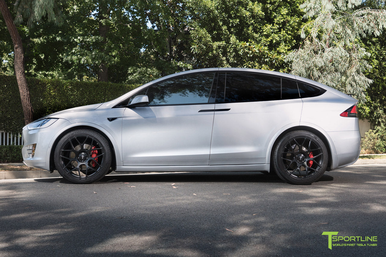 Silver 2016 Tesla Model X P90D Ludicrous - White Interior - 22 inch MX117 Forged Wheels Matte Black by T Sportline
