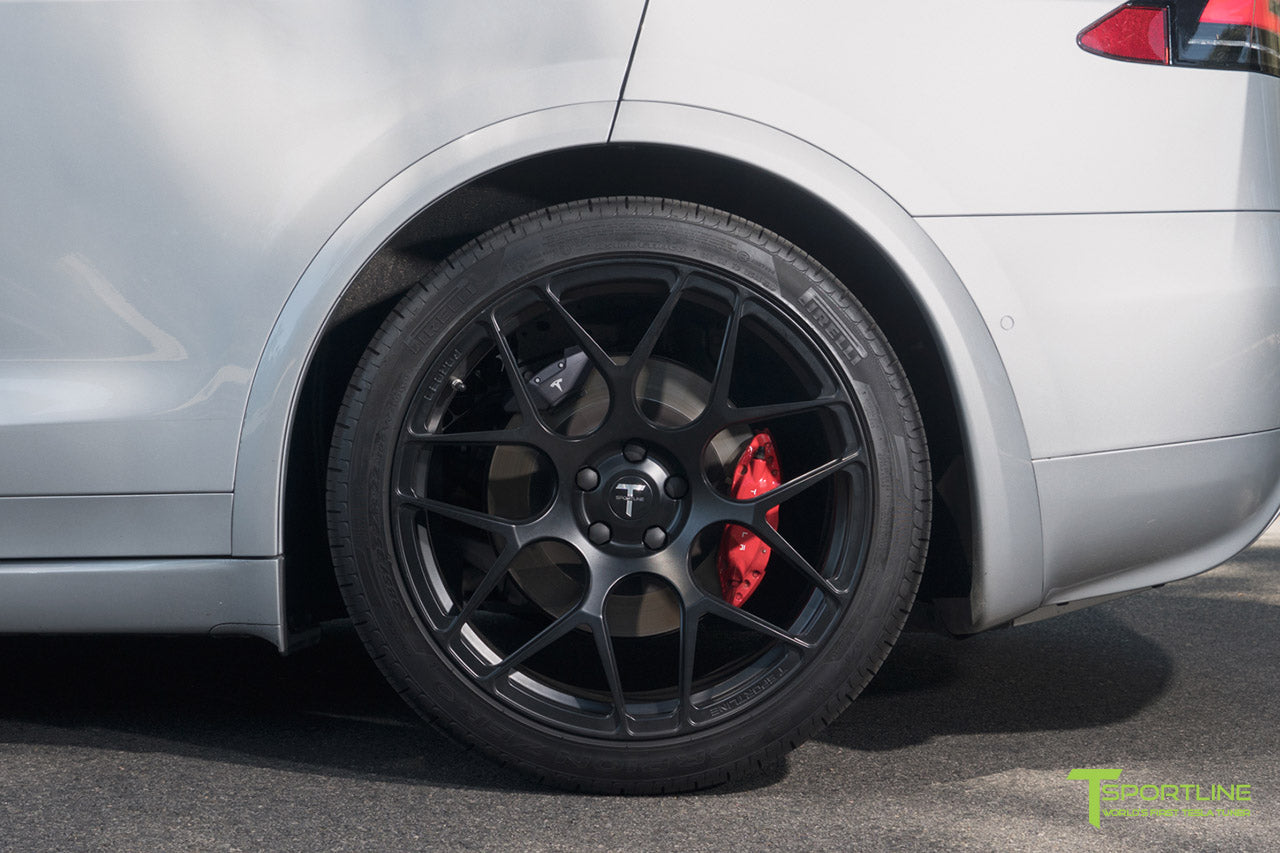 Silver 2016 Tesla Model X P90D Ludicrous - White Interior - 22 inch MX117 Forged Wheels Matte Black by T Sportline