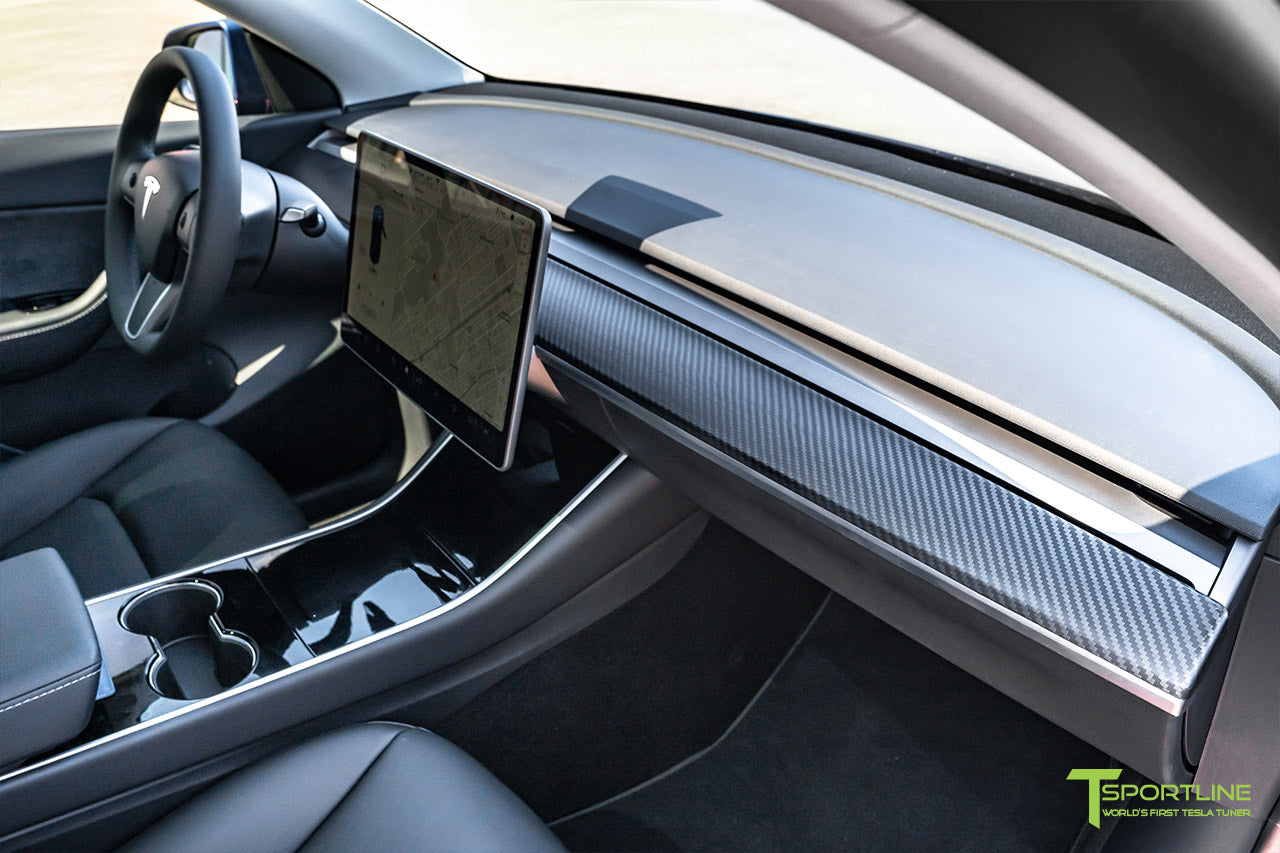 Tesla Model Y Interior Dash with Carbon Fiber Dash Panel by T Sportline