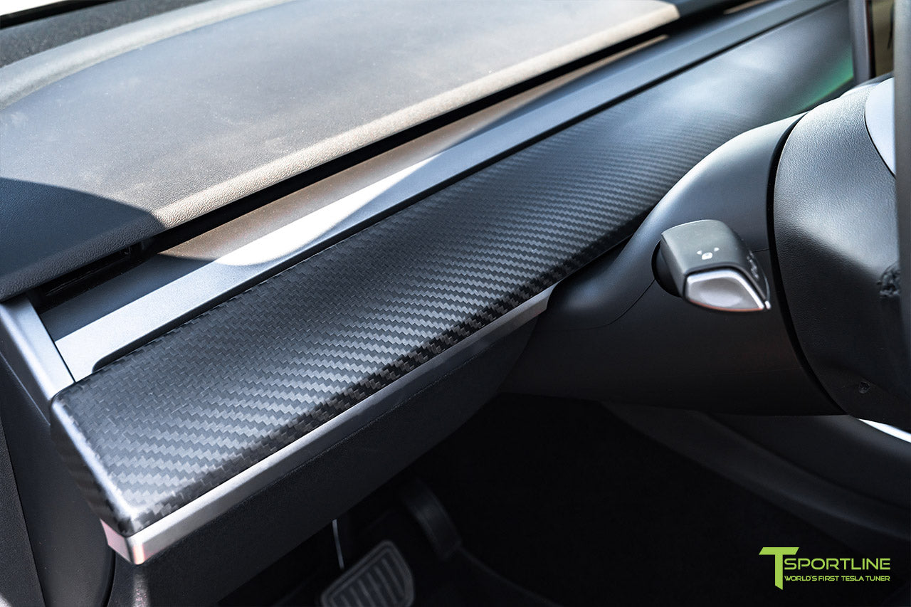 Tesla Model Y Interior Dash with Carbon Fiber Dash Panel by T Sportline