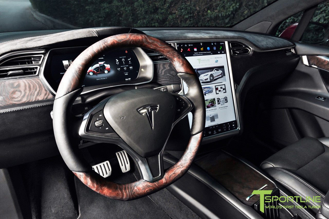 Tesla Model S with Figured Ash Wood Steering Wheel