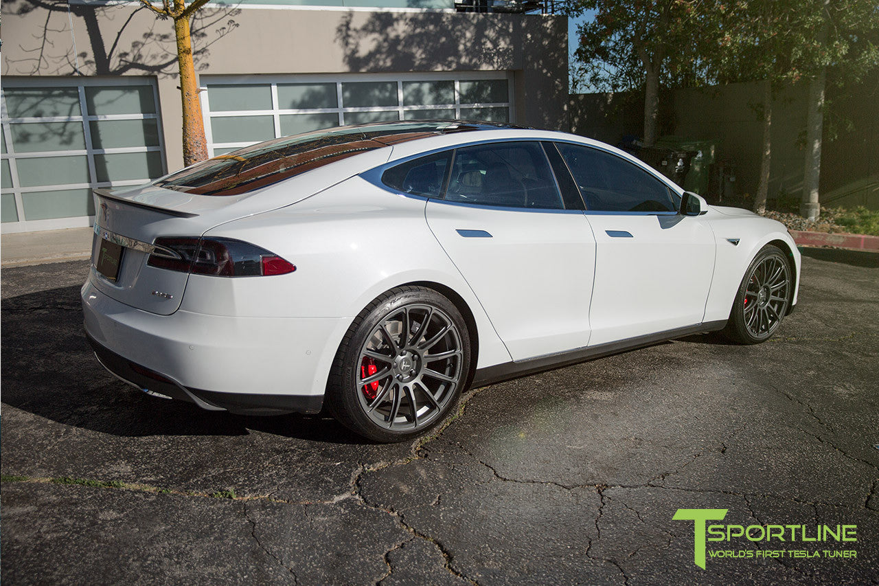 White Tesla Model S 1.0 with Matte Grey 21 inch TS112 Forged Wheels