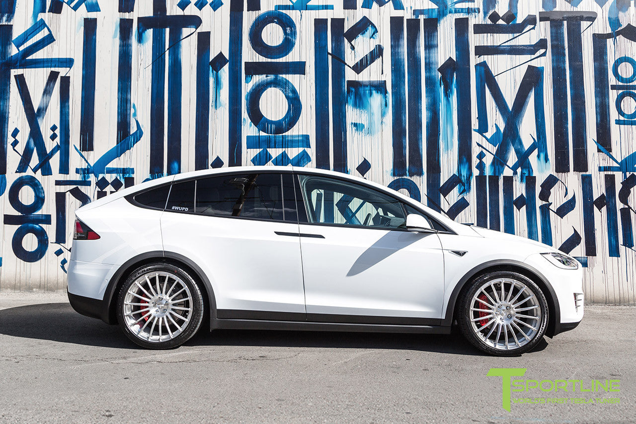Pearl White Tesla Model X with Brush Satin 22 inch MX118 Forged Wheels