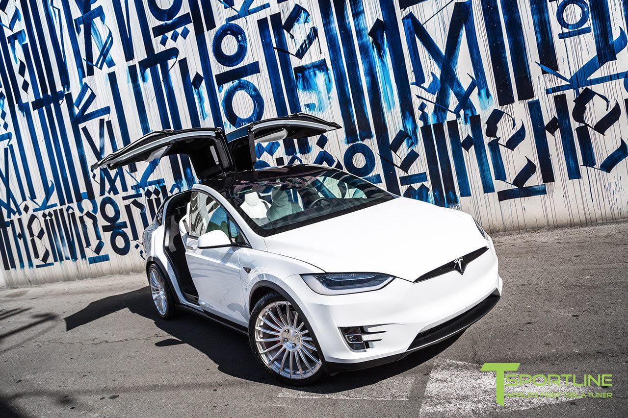 Pearl White Tesla Model X with Brush Satin 22 inch MX118 Forged Wheels