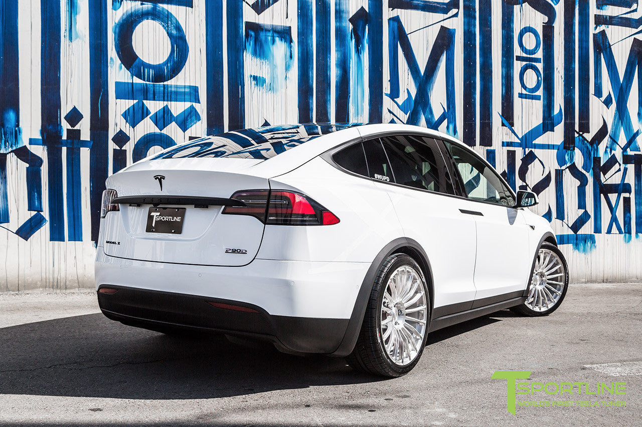 Pearl White Tesla Model X with Brush Satin 22 inch MX118 Forged Wheels