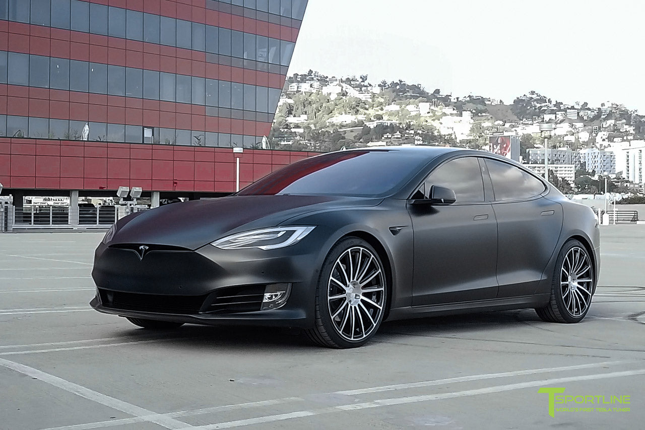 Xpel Stealth Black Model S 2016 Facelift with Diamond Black 21 inch TS114 Forged Wheels by T Sportline