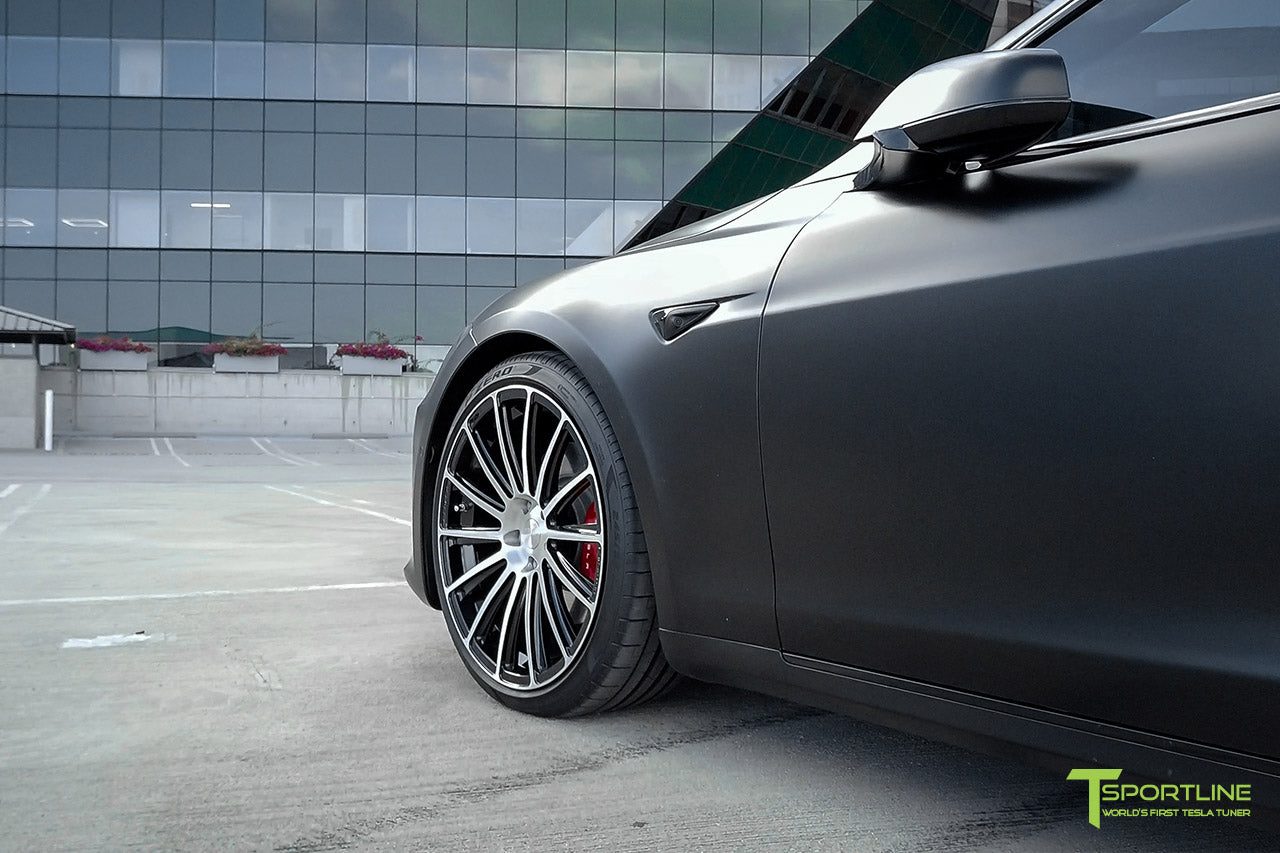 Xpel Stealth Black Model S 2016 Facelift with Diamond Black 21 inch TS114 Forged Wheels by T Sportline