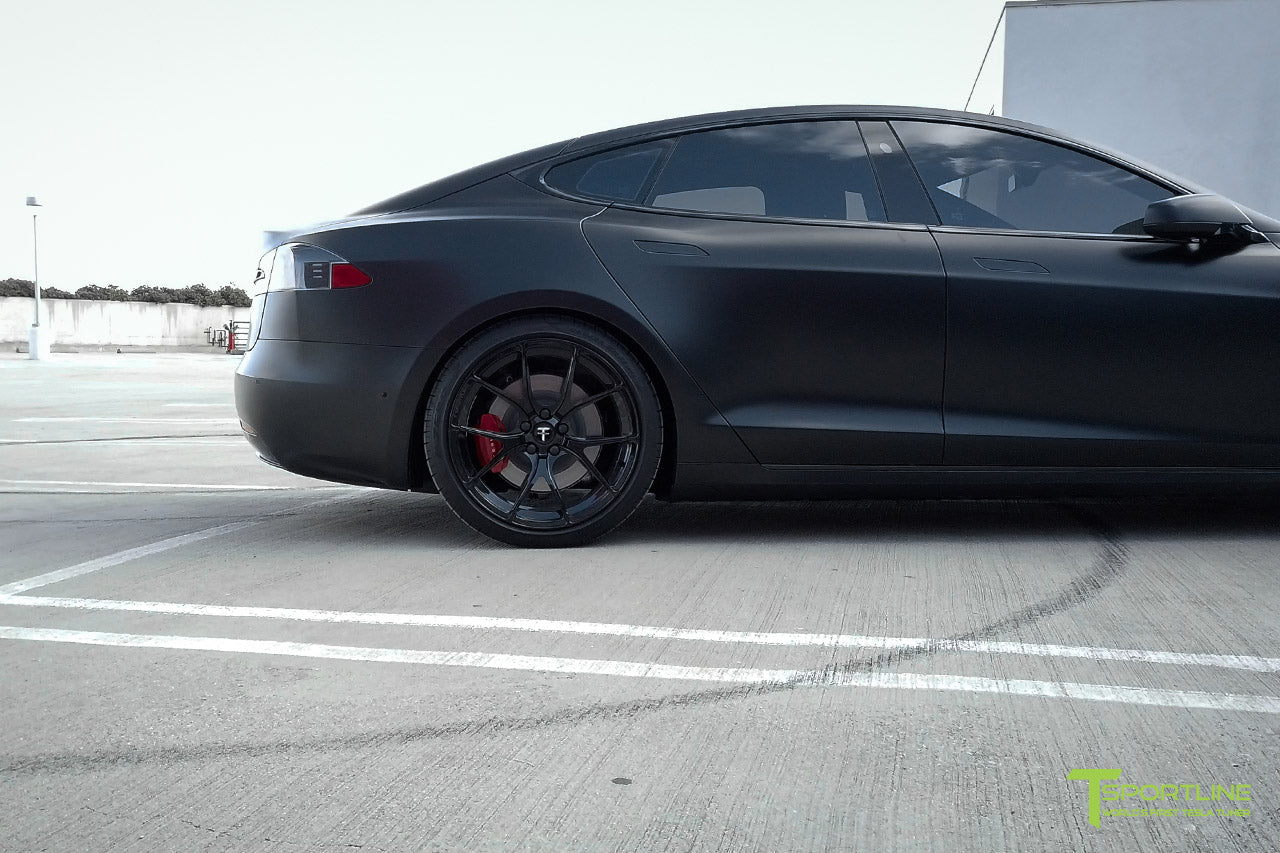 Xpel Stealth Black Model S 2016 Facelift with Gloss Black 21 inch TS115 Forged Wheels by T Sportline
