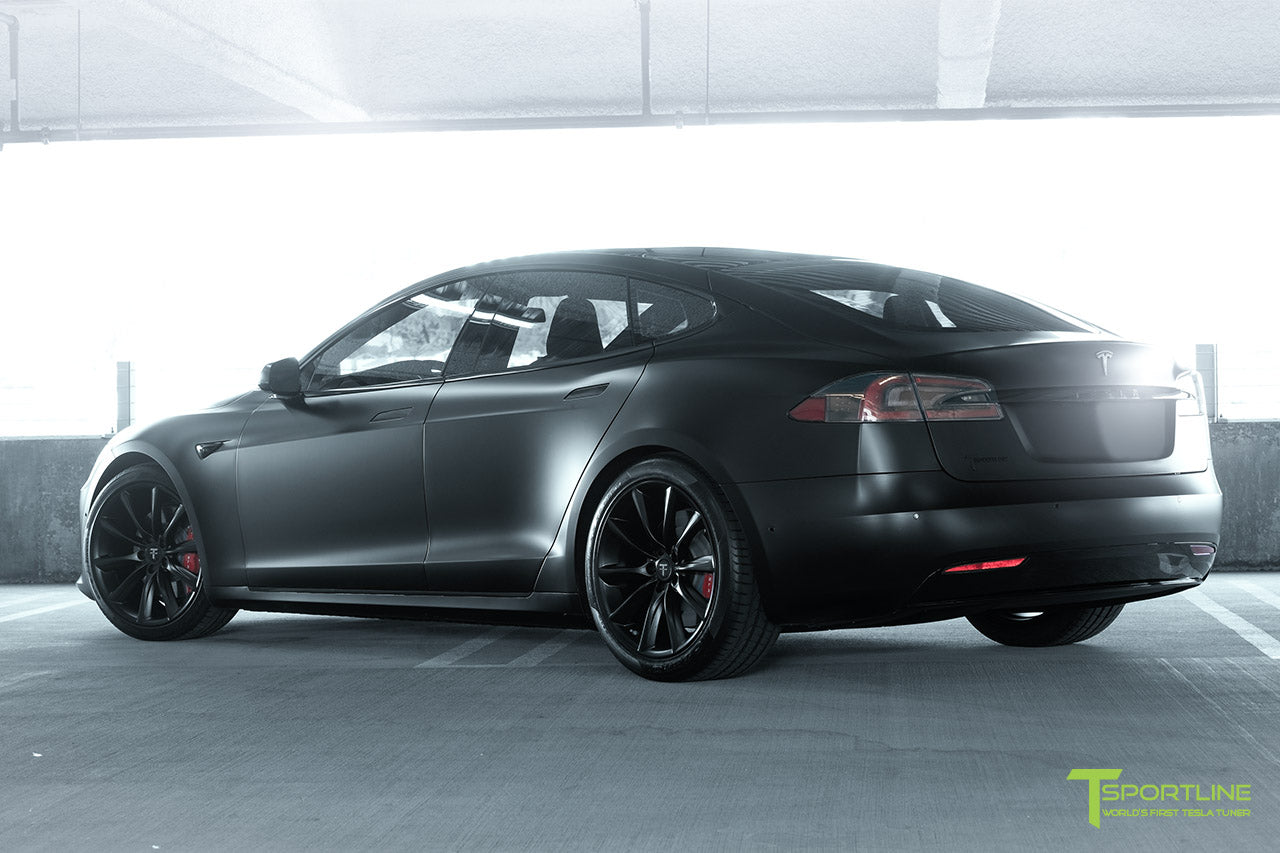 Xpel Stealth Black Model S 2016 Facelift with Matte Black 20 inch TST Turbine Wheels by T Sportline