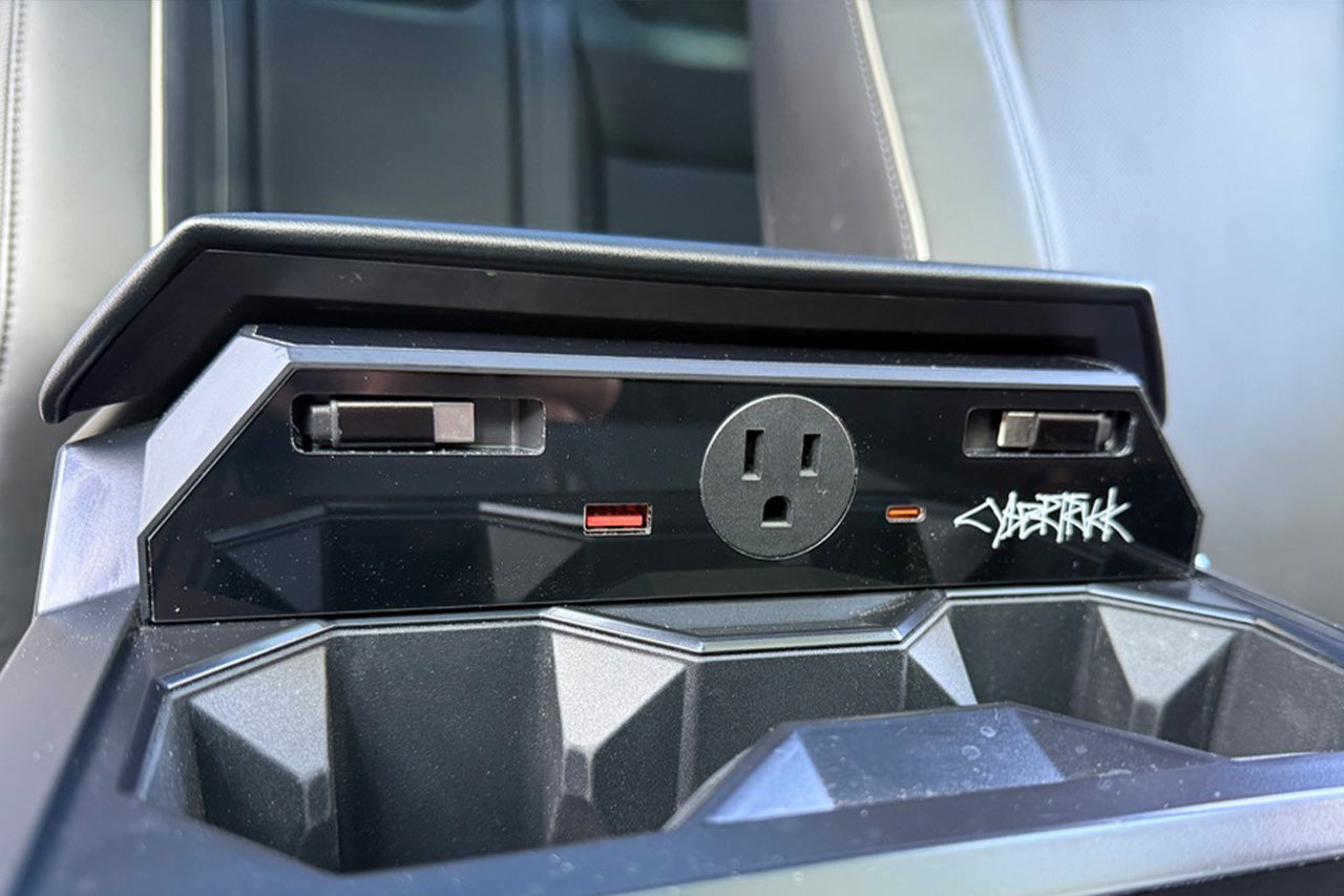 Tesla Cybertruck Center Console Phone and Quad USB / 110v AC Device Power Hub