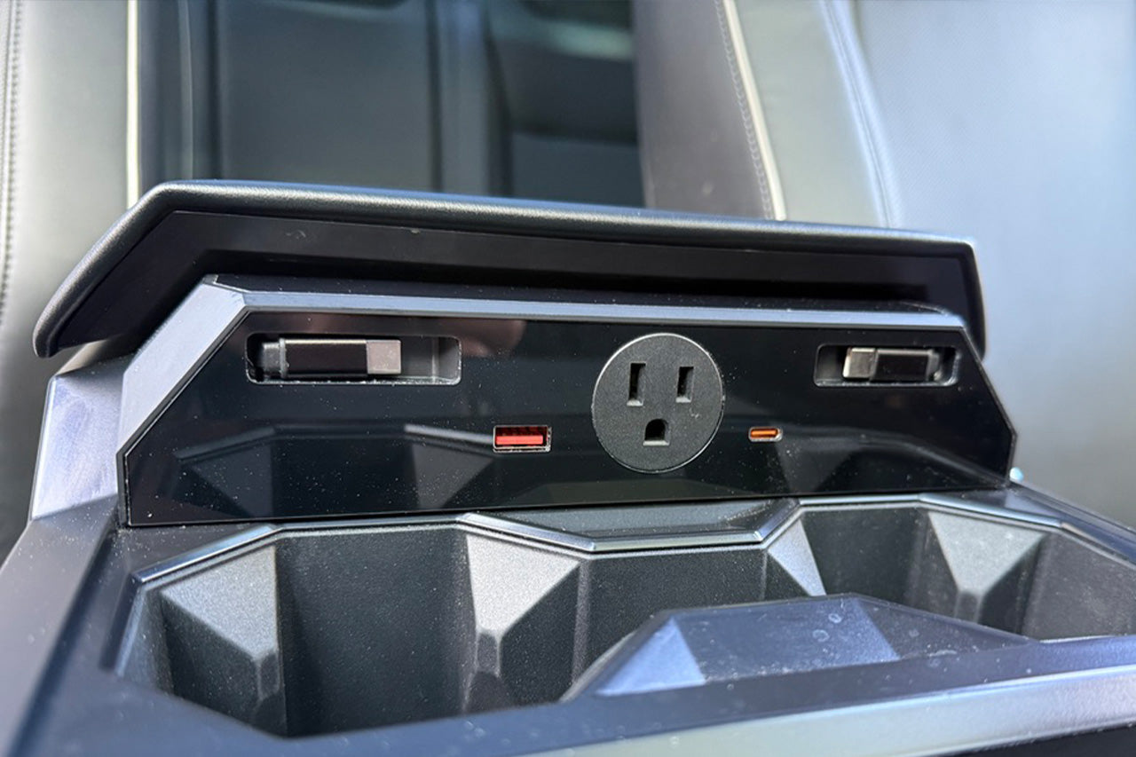 Tesla Cybertruck Center Console Phone and Quad USB / 110v AC Device Power Hub
