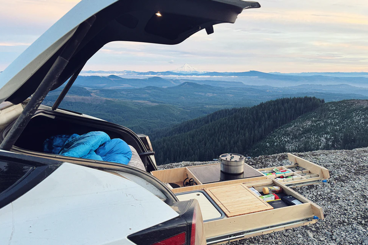 Modular Camp Kitchen, Sleep / Bedding Platform and Storage Drawer System for Tesla Model Y