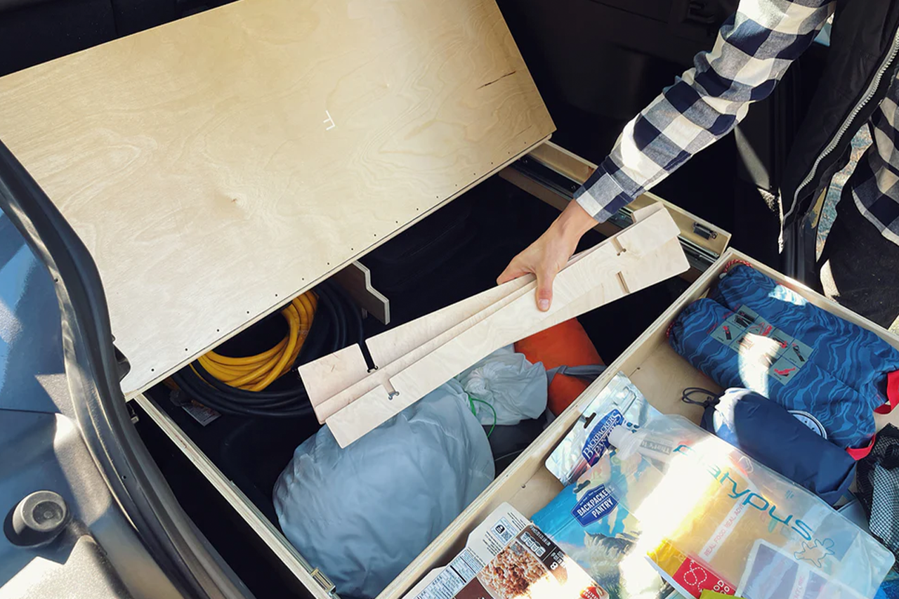 Modular Camp Kitchen, Sleep / Bedding Platform and Storage Drawer System for Tesla Model Y