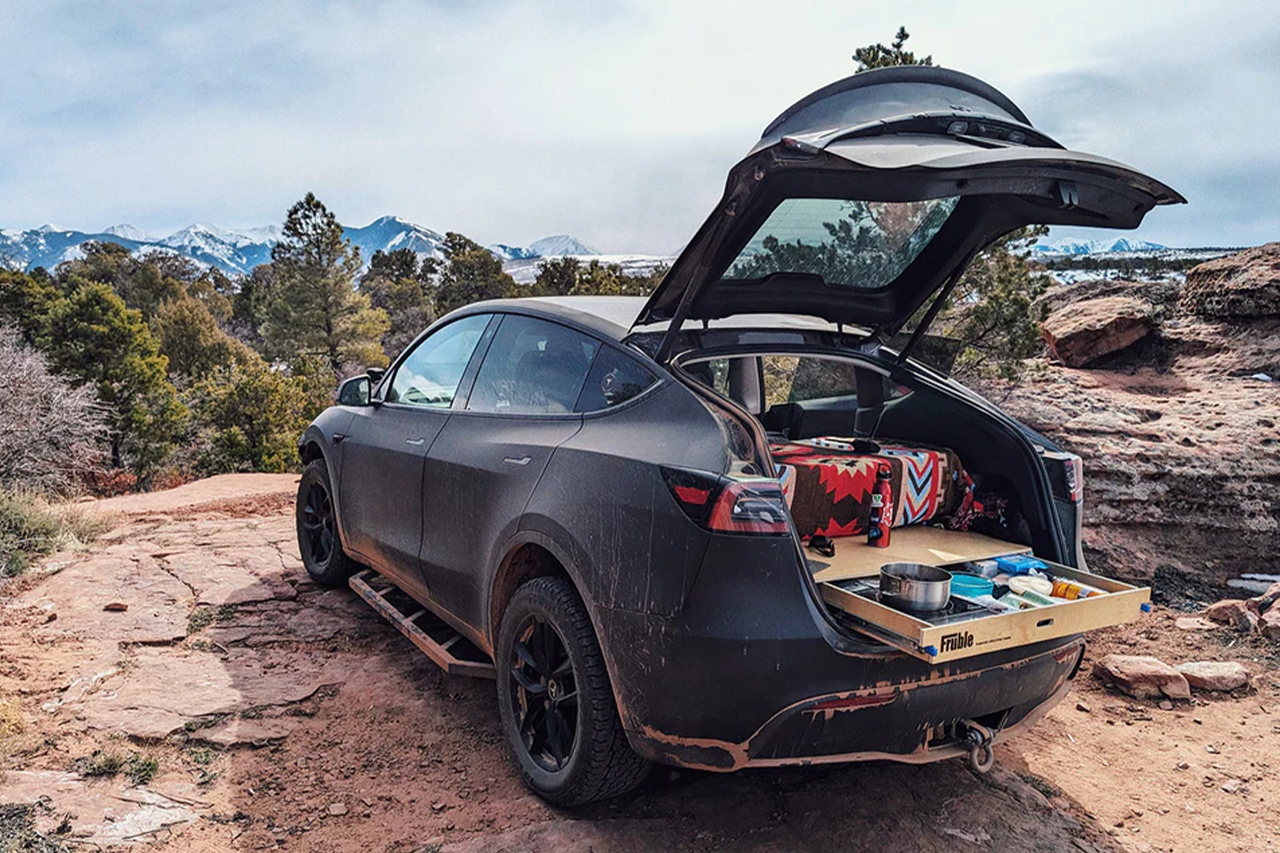Modular Camp Kitchen, Sleep / Bedding Platform and Storage Drawer System for Tesla Model Y