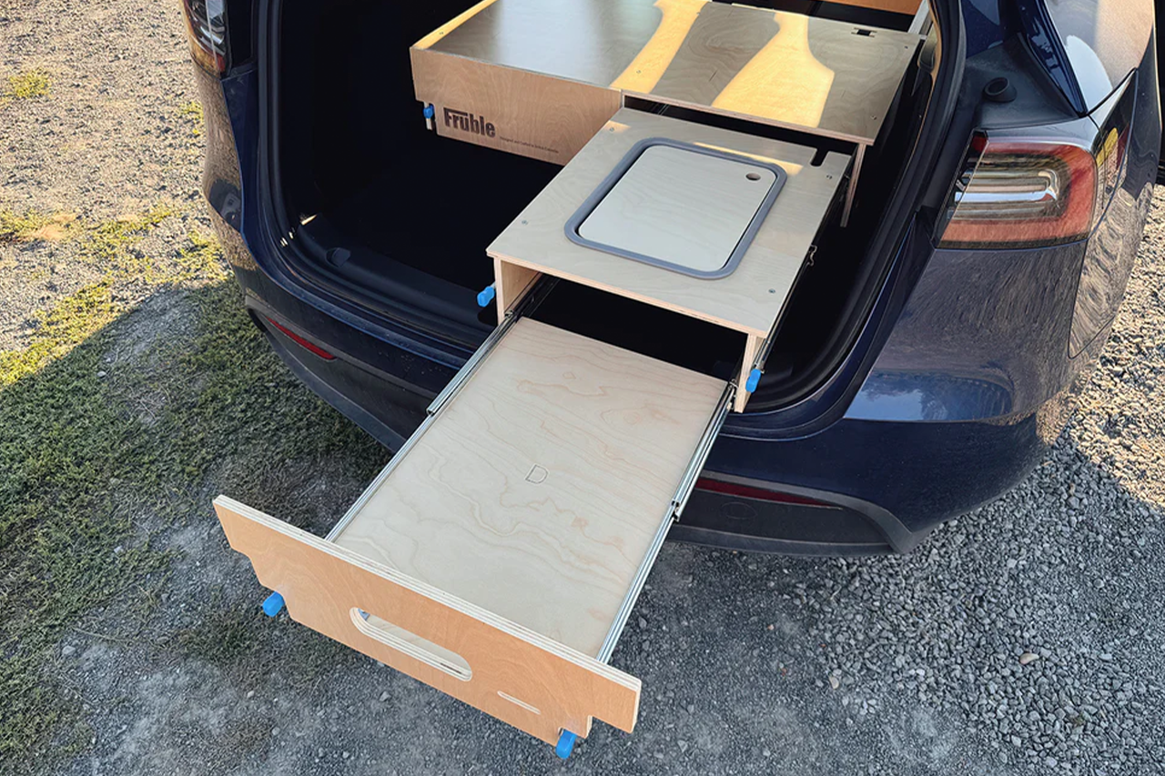 Modular Camp Kitchen, Sleep / Bedding Platform and Storage Drawer System for Tesla Model Y