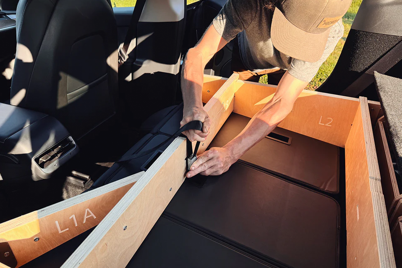 Modular Camp Kitchen, Sleep / Bedding Platform and Storage Drawer System for Tesla Model Y