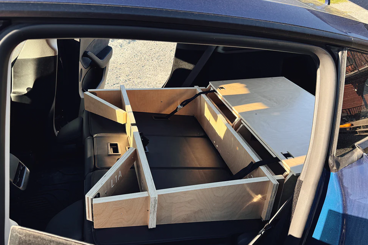 Modular Camp Kitchen, Sleep / Bedding Platform and Storage Drawer System for Tesla Model Y