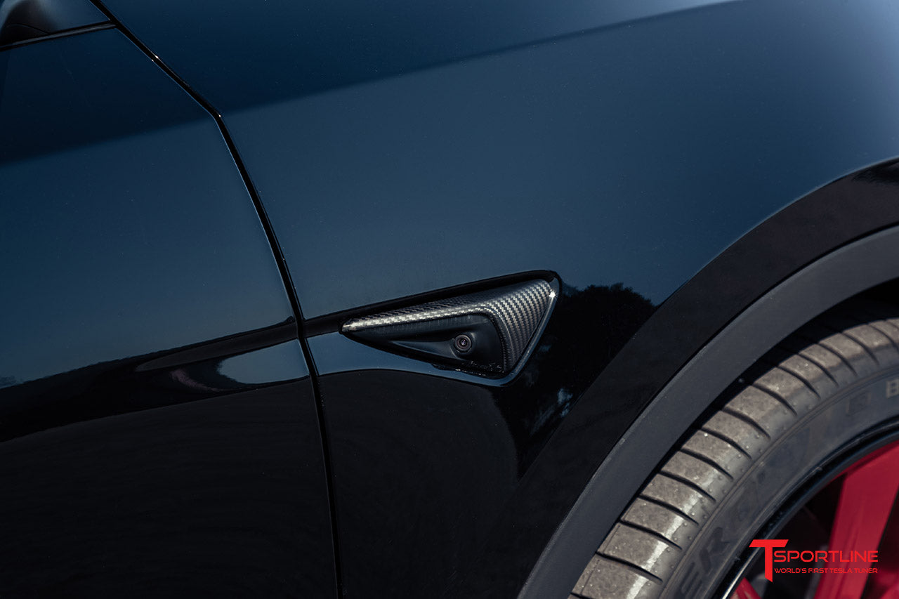 Tesla Model X Long Range & Plaid Precision Carbon Fiber Fender Camera Covers (Set of 2)