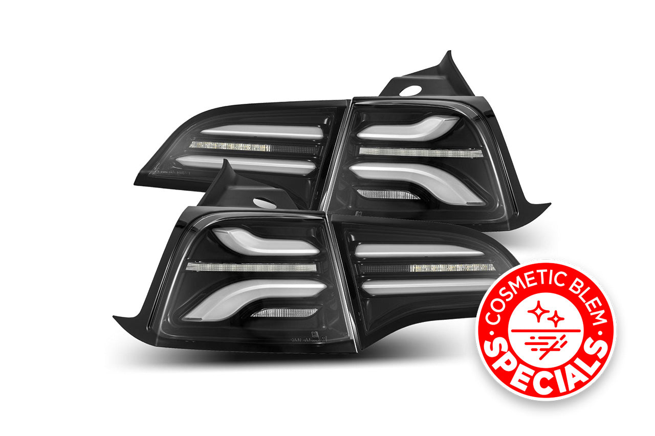 OPEN BOX Special! Alpharex PRO-Series LED Tesla Tail Lights Jet Black for 17-23 Model 3 / 20-24 Model Y