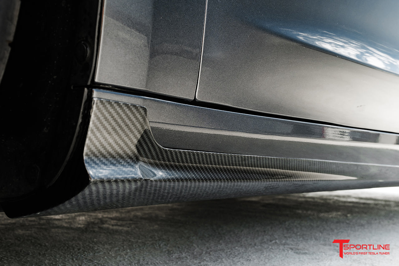 Tesla Model 3 Highland Carbon Fiber Side Aero Skirts (Fits Std / Long Range / Performance)