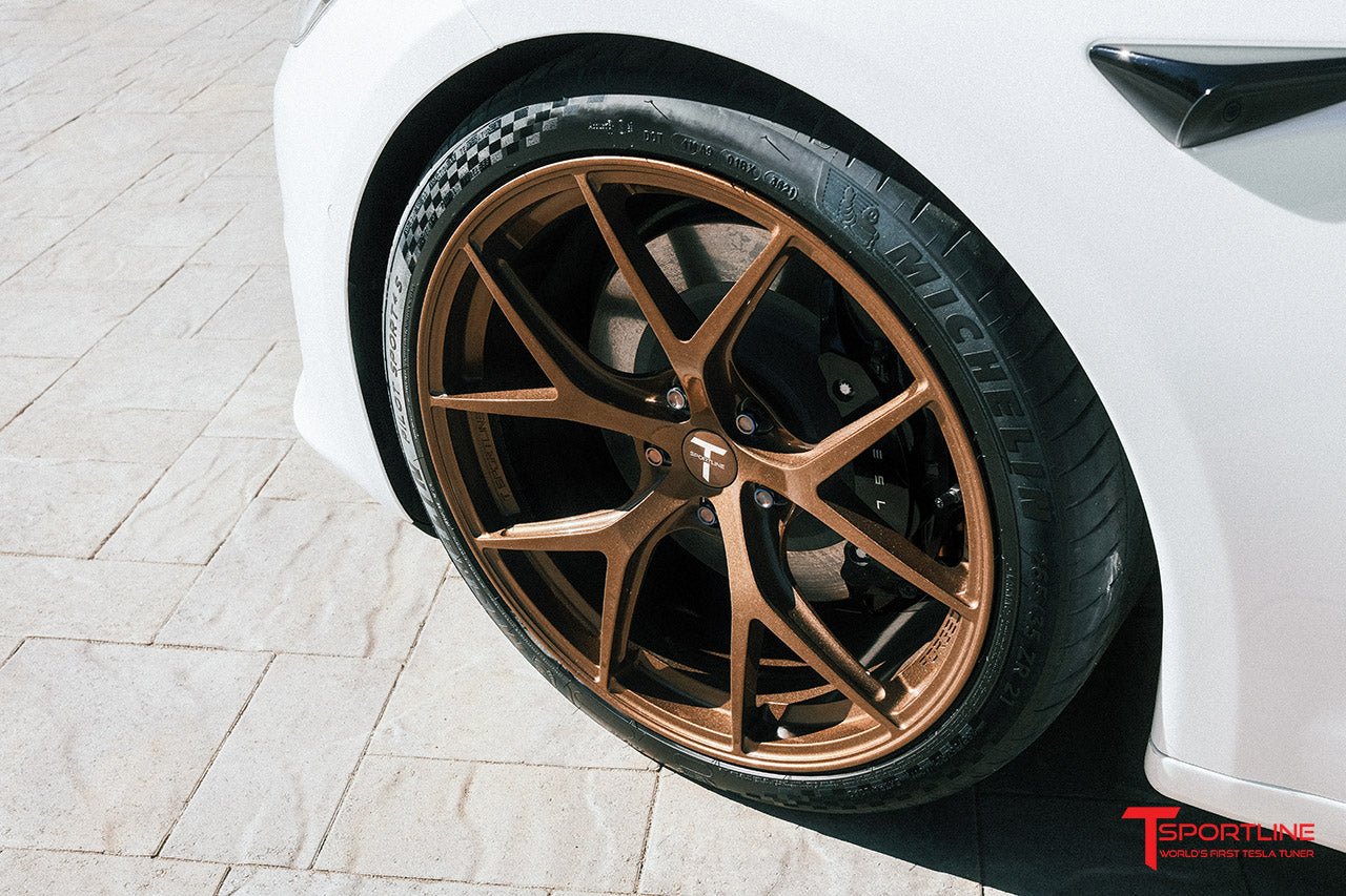 TXL115 21" Tesla Model S Plaid & Long Range Fully Forged Lightweight Tesla Wheel and Tire Package (Set of 4)