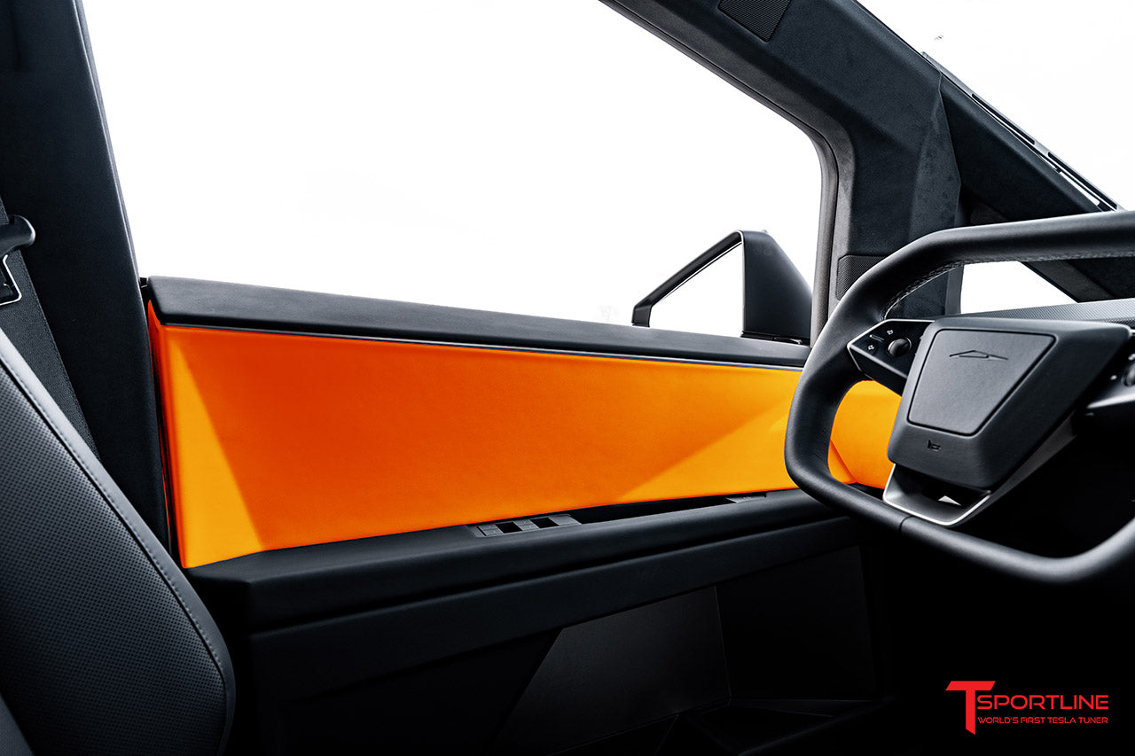 Tesla Cybertruck Custom Interior Program Phase 2: Reupholstered Door Inserts and Lower Dash