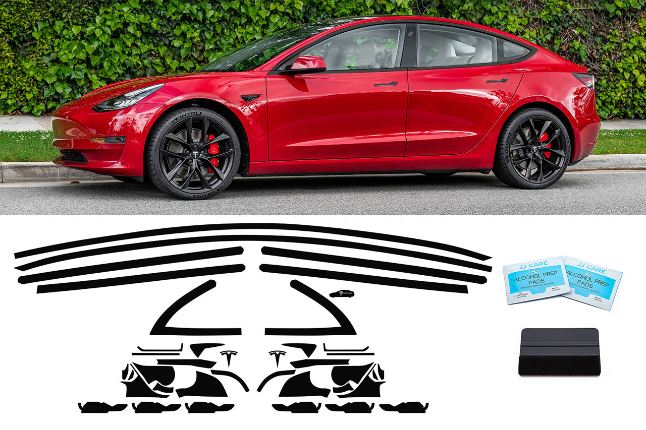 Model 3 DIY Chrome Delete Black Vinyl Trim Kit for Window Trim, Door Handles, Mirrors, Cameras, & Badges