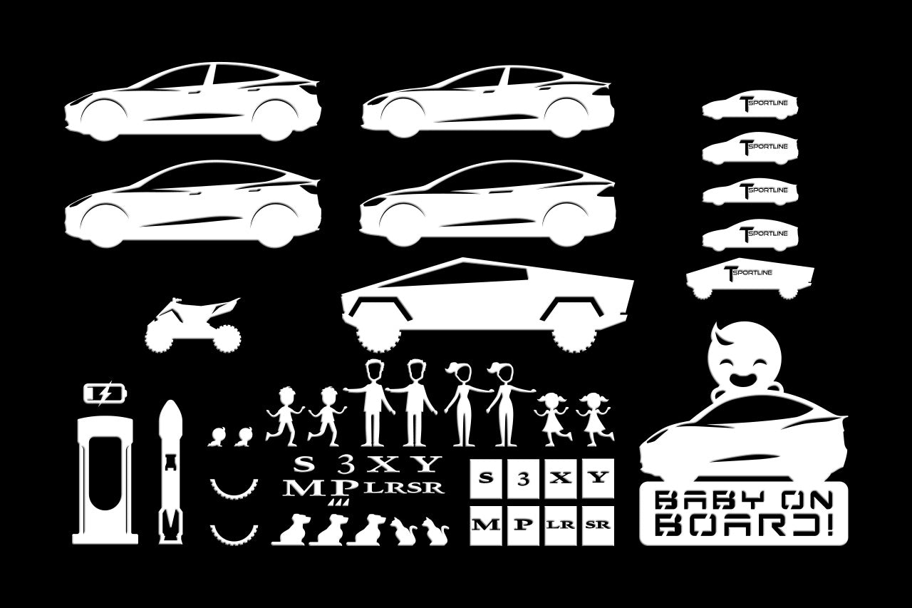 Tesla Model S 3 X Y Cybertruck Family & Baby On Board Vinyl Window Sticker Decal Kit