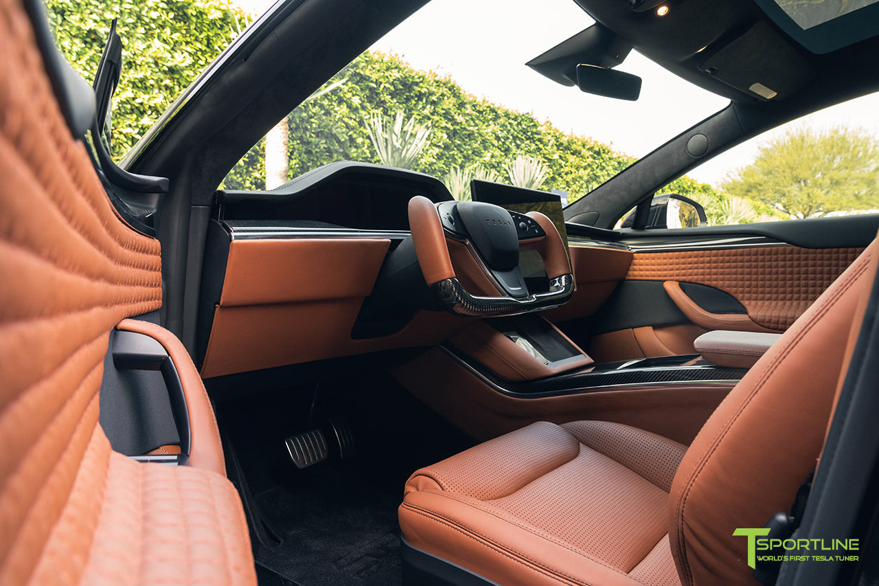 Custom Build - 2021 Tesla Model S Plaid with Bentley Saddle Interior & Inozetek Chalk Gray Color Wrap