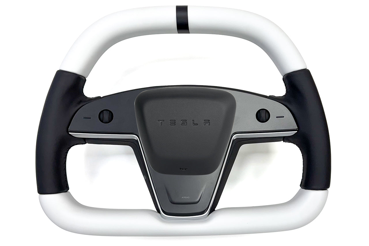 Model S / X Plaid & Long Range Yoke Replacement 360 Satin White Steering Wheel