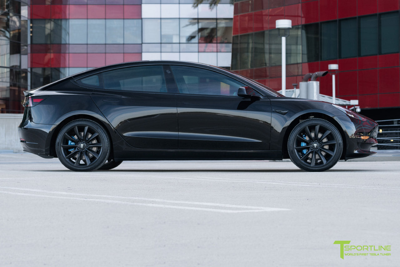 Black Tesla Model 3 with Matte Black 19 inch TST Tesla Wheel by T Sportline