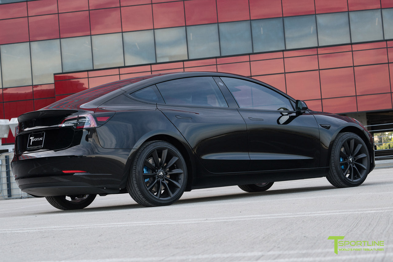 Black Tesla Model 3 with Matte Black 19 inch TST Tesla Wheel by T Sportline