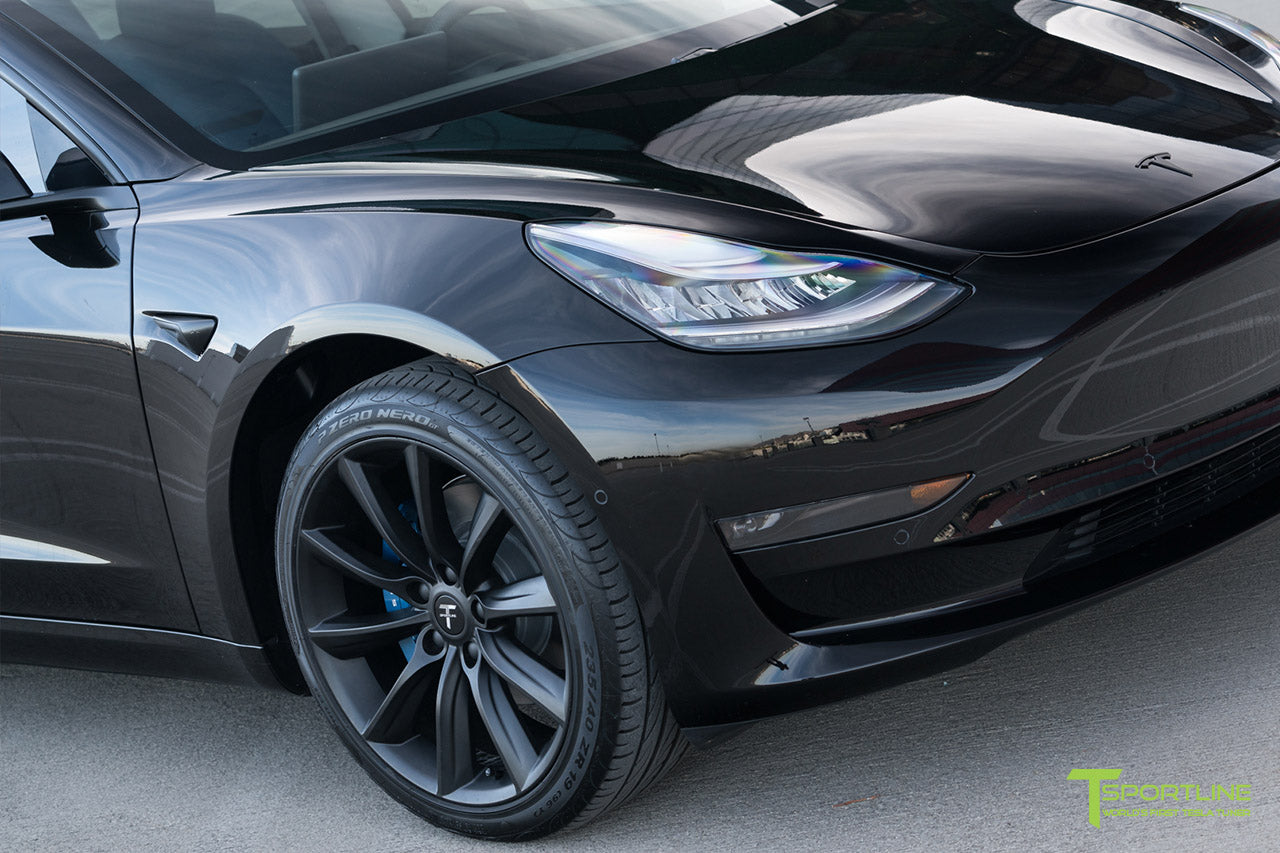 Black Tesla Model 3 with Matte Black 19 inch TST Tesla Wheel by T Sportline