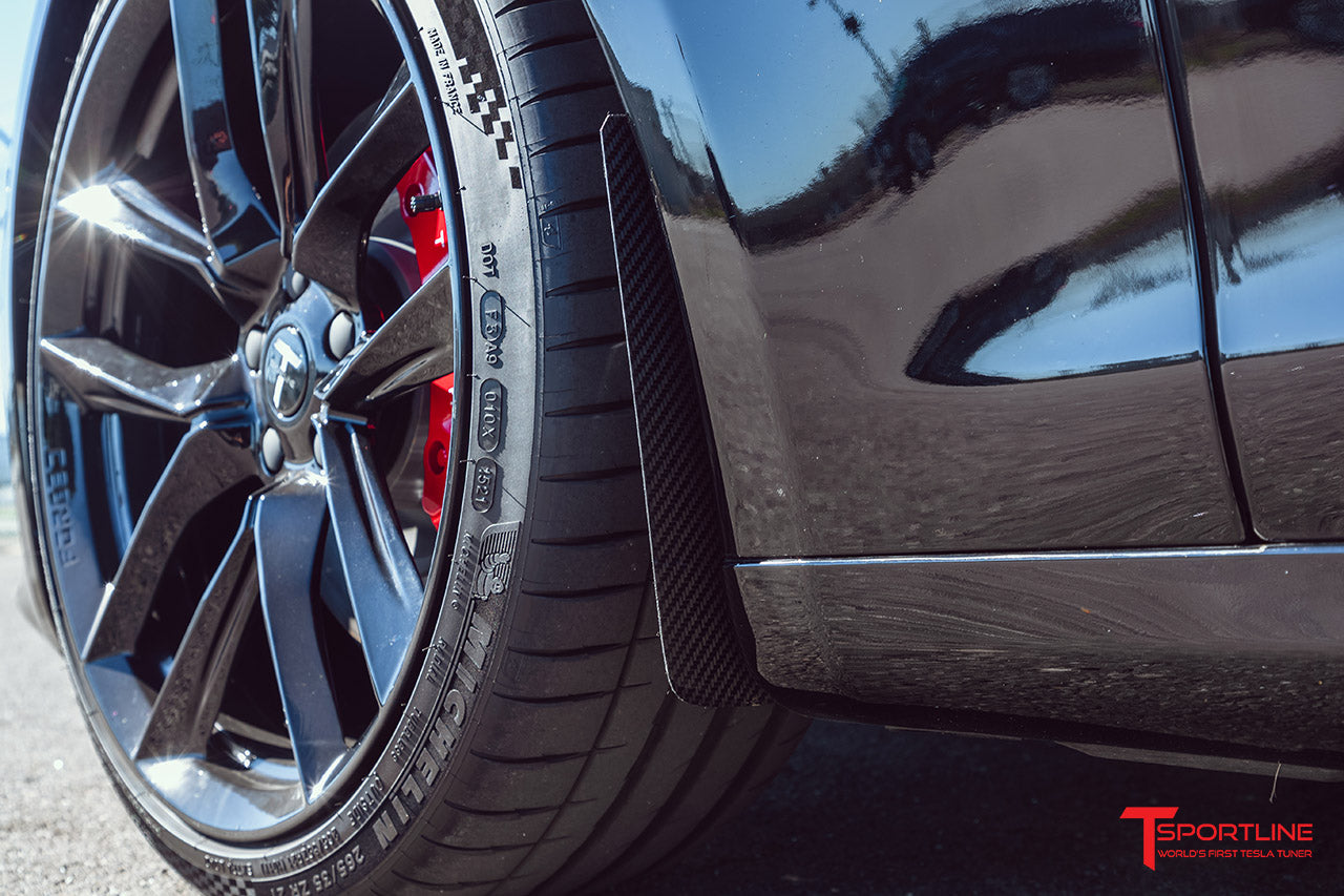 Tesla Model S Carbon Fiber Mud Flaps (Set of 4) - Updated Design