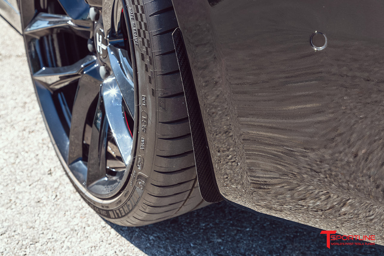Tesla Model S Carbon Fiber Mud Flaps (Set of 4) - Updated Design