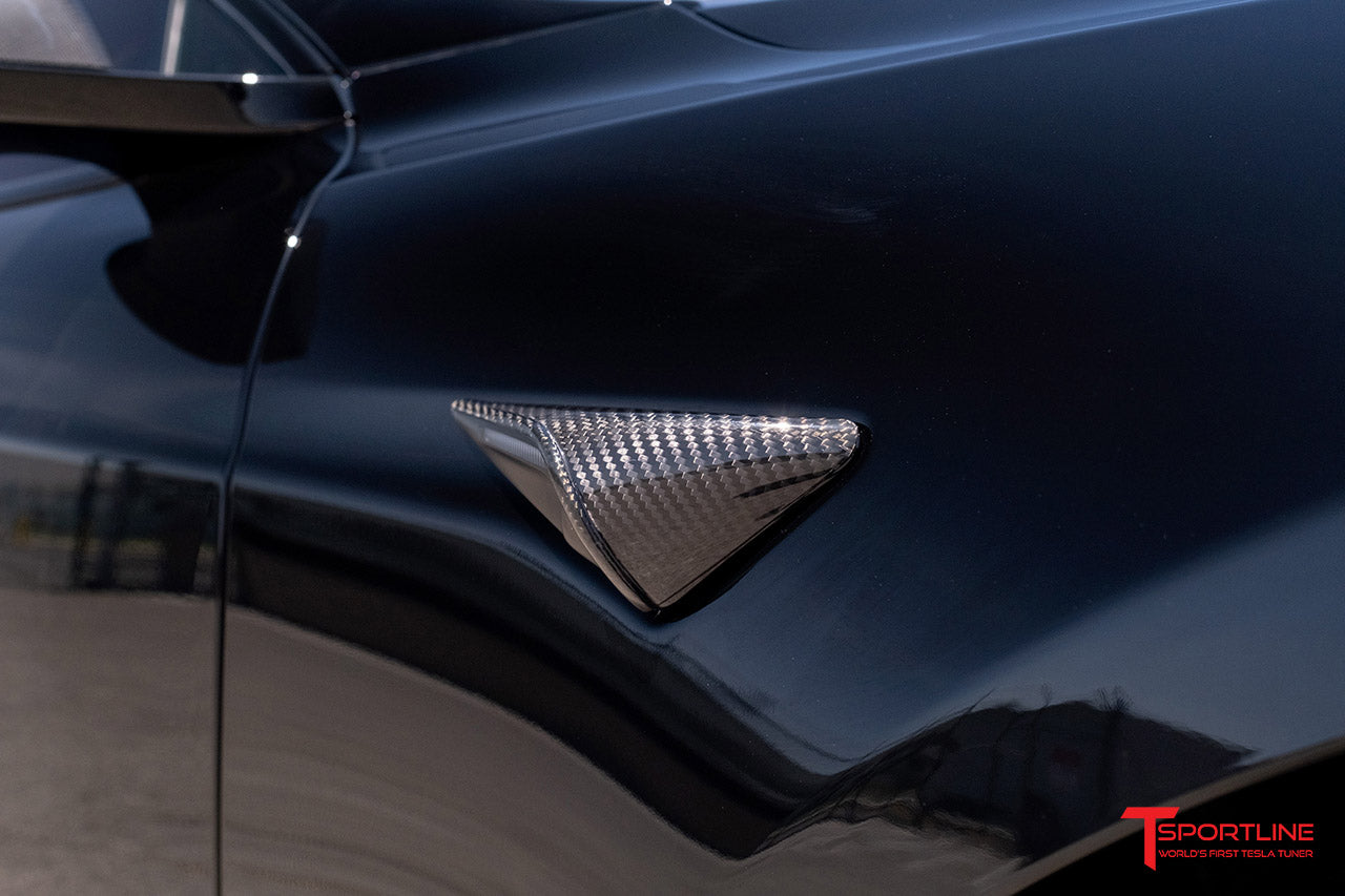 Tesla Model S Long Range & Plaid Precision Carbon Fiber Fender Camera Covers (Set of 2)