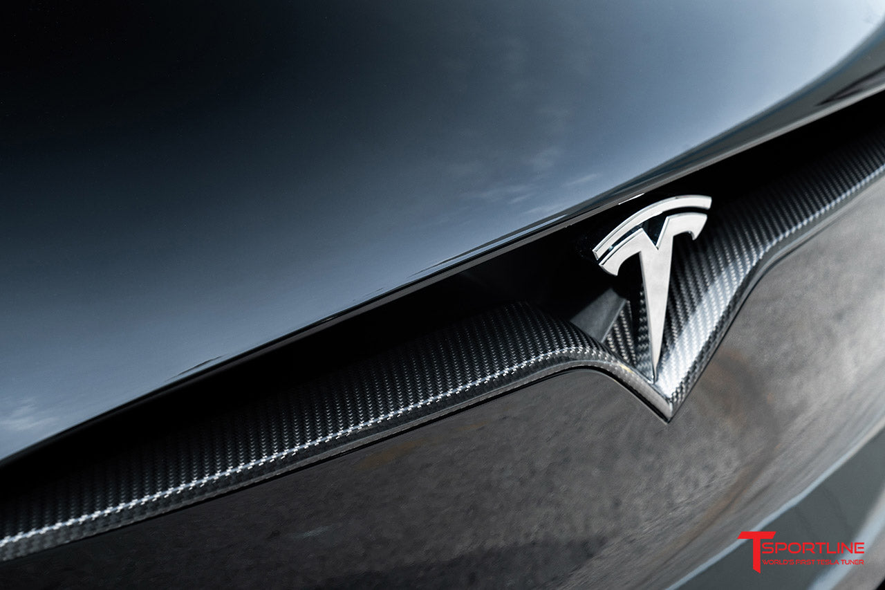 Tesla Model S Plaid & Long Range Carbon Fiber Front V Trim For Fascia / Hood Inlet