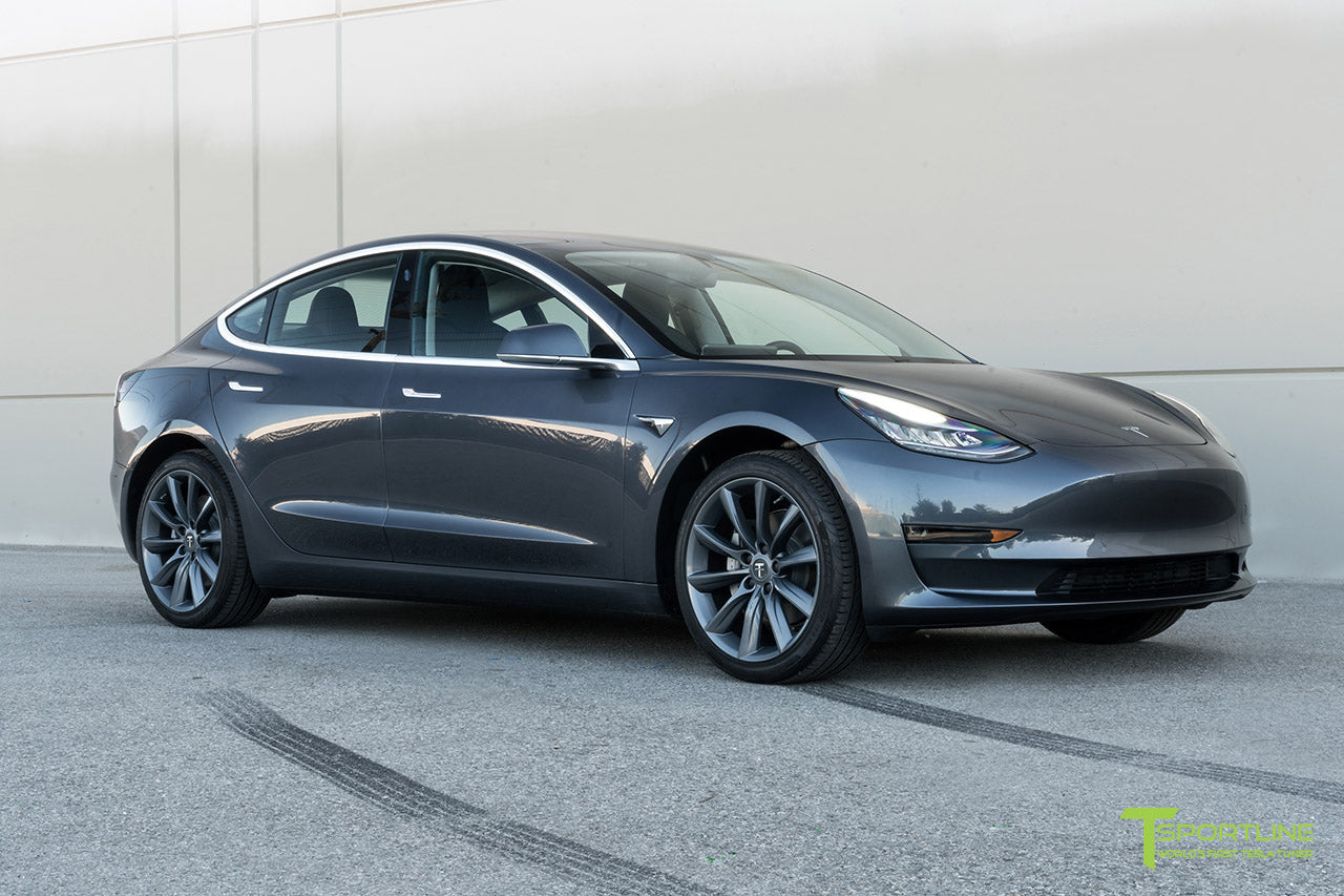 Midnight Silver Metallic Tesla Model 3 with Metallic Gray Grey 19 inch TST Tesla Wheel by T Sportline