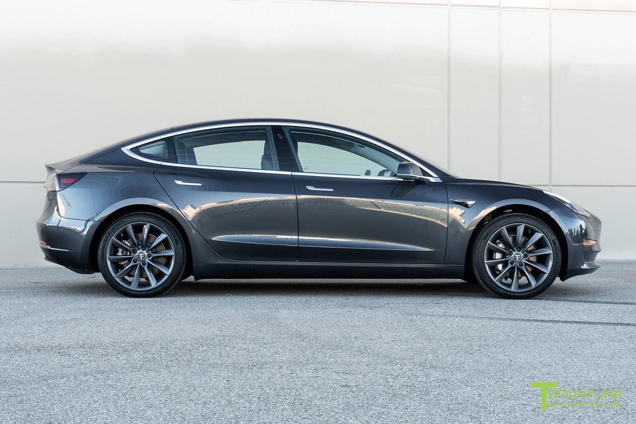 Midnight Silver Metallic Tesla Model 3 with Metallic Gray Grey 19 inch TST Tesla Wheel by T Sportline