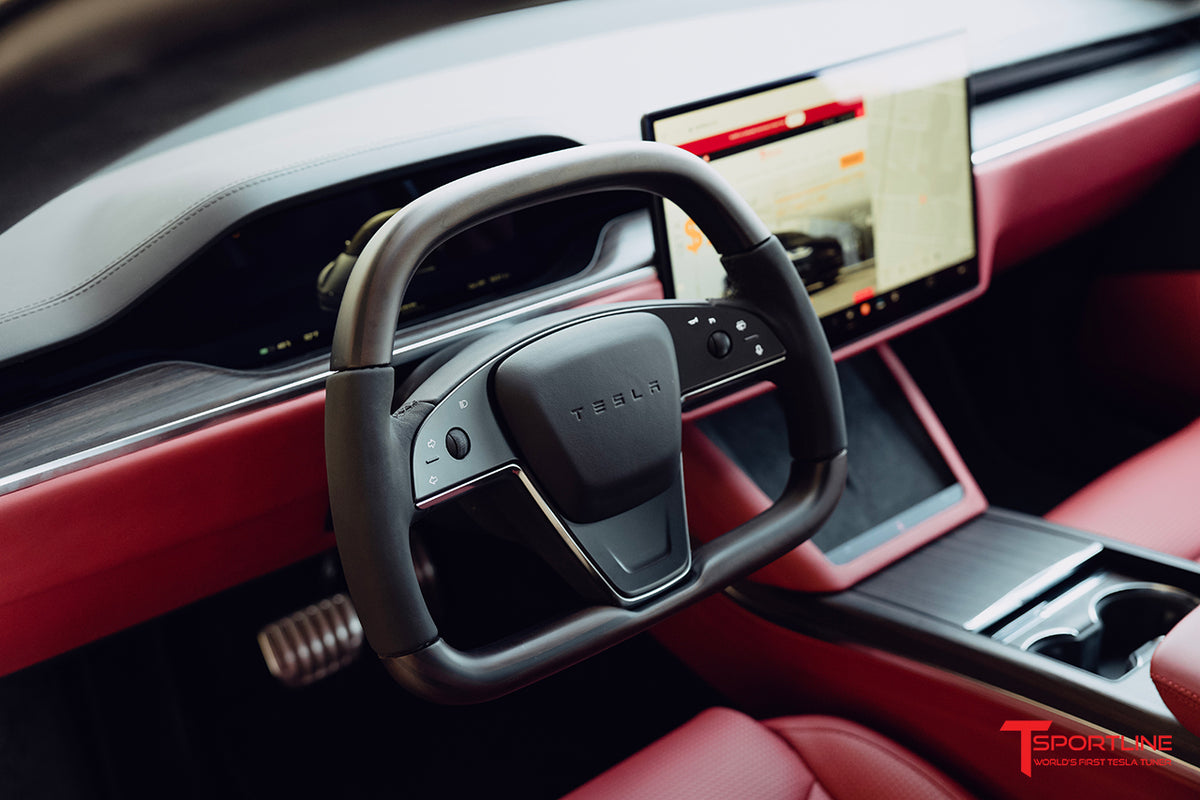 Model S / X Plaid &amp; Long Range Yoke Replacement 360 Ebony Steering Wheel