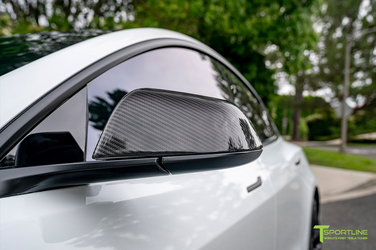 Tesla Model 3 Precision Carbon Fiber Side Mirror Caps (Set of 2 Covers)