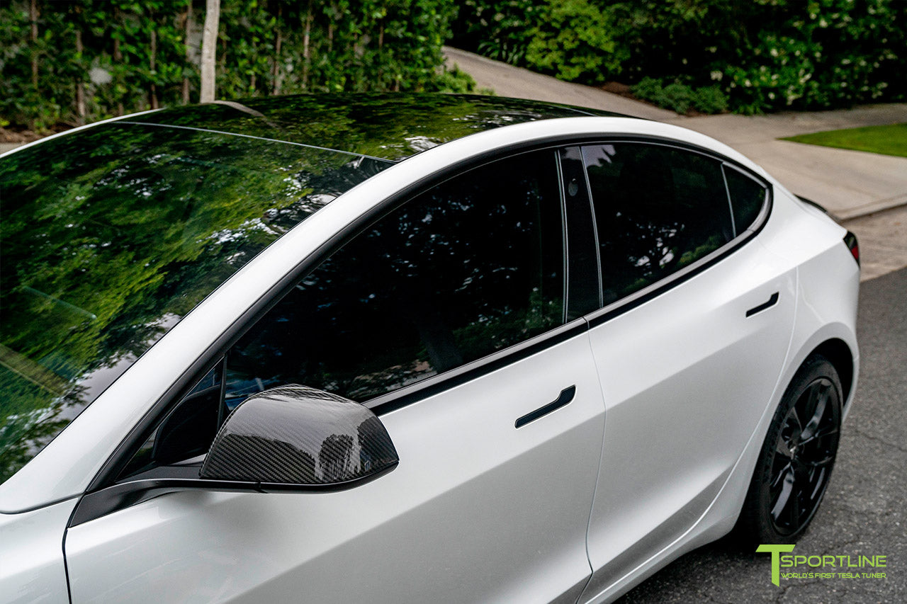 Tesla Model 3 Precision Carbon Fiber Side Mirror Caps (Set of 2 Covers)