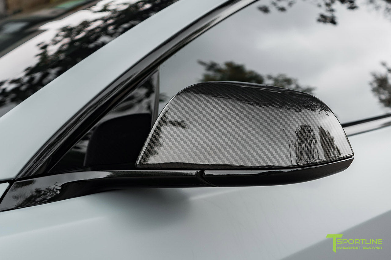 Tesla Model 3 Precision Carbon Fiber Side Mirror Caps (Set of 2 Covers)