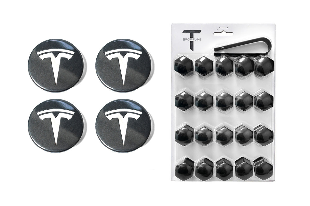 Tesla Model 3 / Y / S / X Factory Center Cap Set and Wheel Lug Nut Cover Set